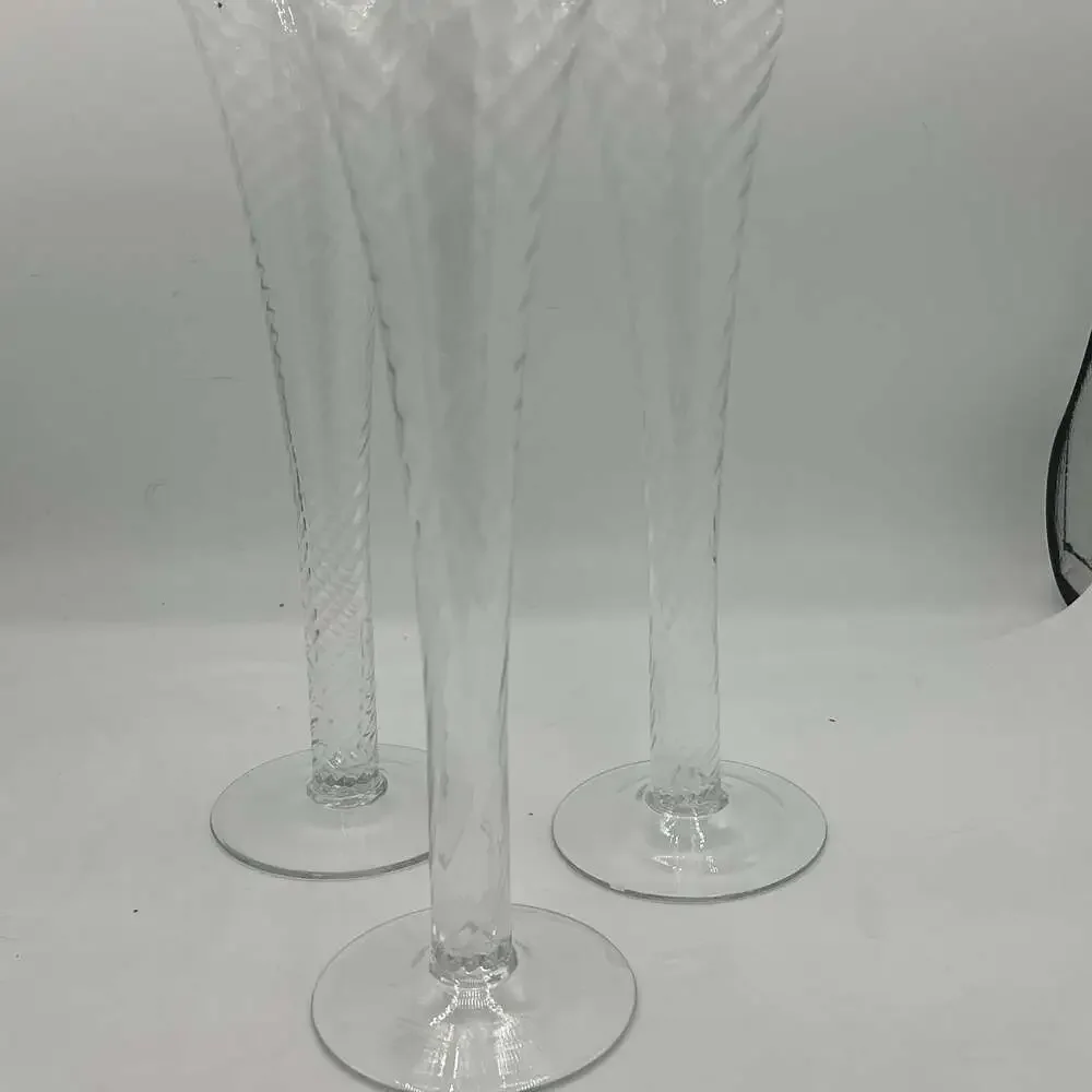 Set of 3 Crystal Optic Hollow Stemmed Glass Champagne Flutes Gorgeous 8 In. -